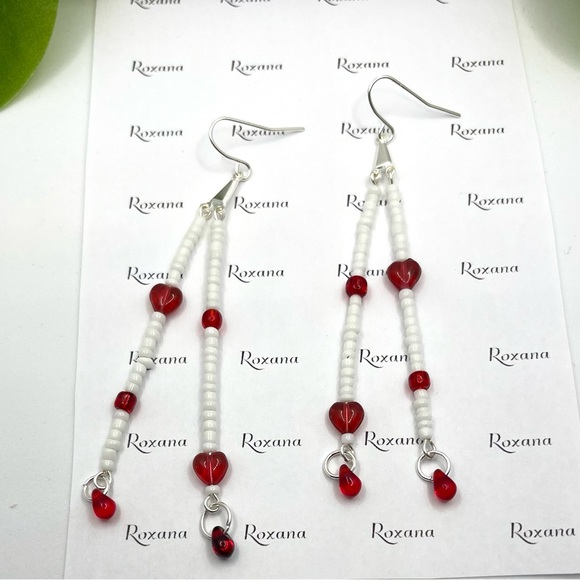 Unique Quality Handcrafted Earrings-Boho hearts and teardrop crystal chandelier - Picture 4 of 4